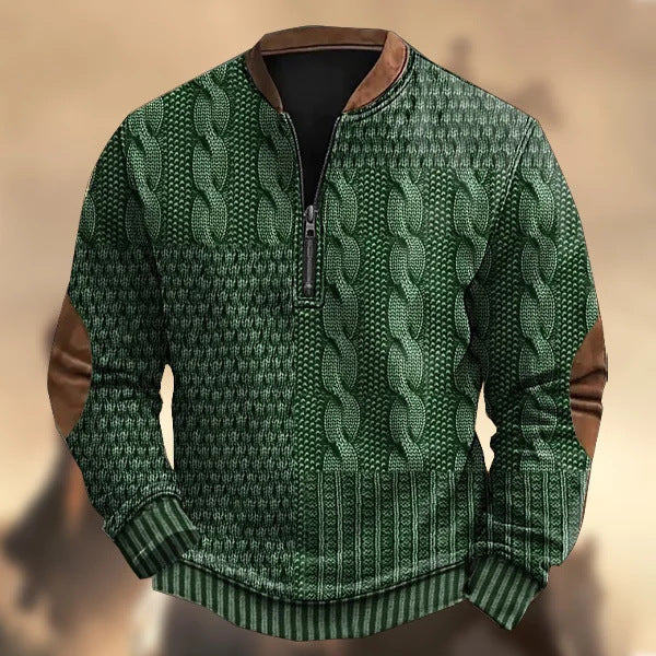 Men's 3D Printed Half Placket Zipper Sweater