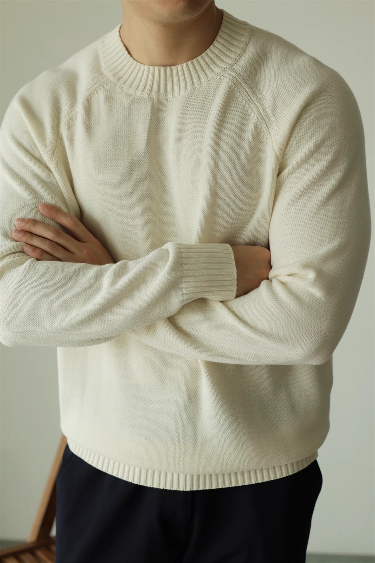 Men's Long-staple Cotton Sweater Sweater Cotton Round Neck Pullover Retro Casual Sweater