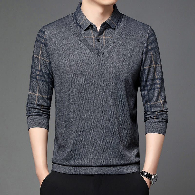 Men's Fake Two-piece Lapel Long-sleeved T-shirt
