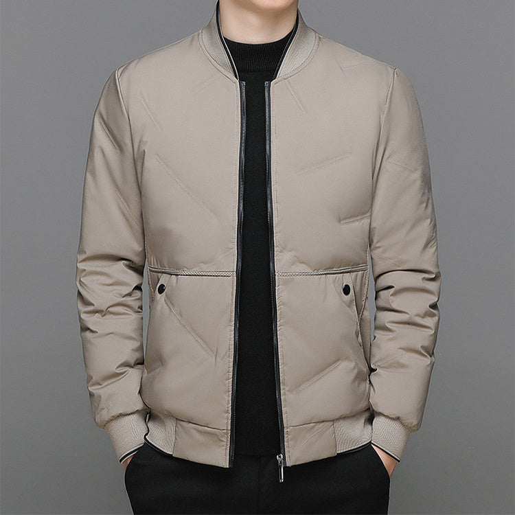 Men's Fashion Down Jacket Winter Warm Baseball Jacket Casual All-match Solid Colour Coat