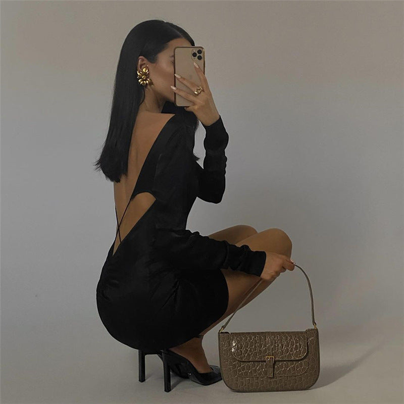 Long-sleeved Sexy Backless Sheath Dress