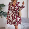 New Floral Printed V-Neck Long Sleeve Dress