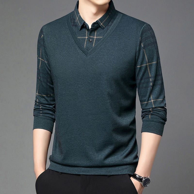 Men's Fake Two-piece Lapel Long-sleeved T-shirt