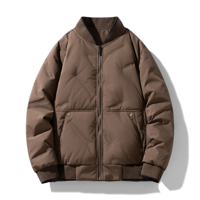 Men's Fashion Down Jacket Winter Warm Baseball Jacket Casual All-match Solid Colour Coat