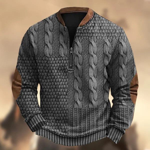 Men's 3D Printed Half Placket Zipper Sweater