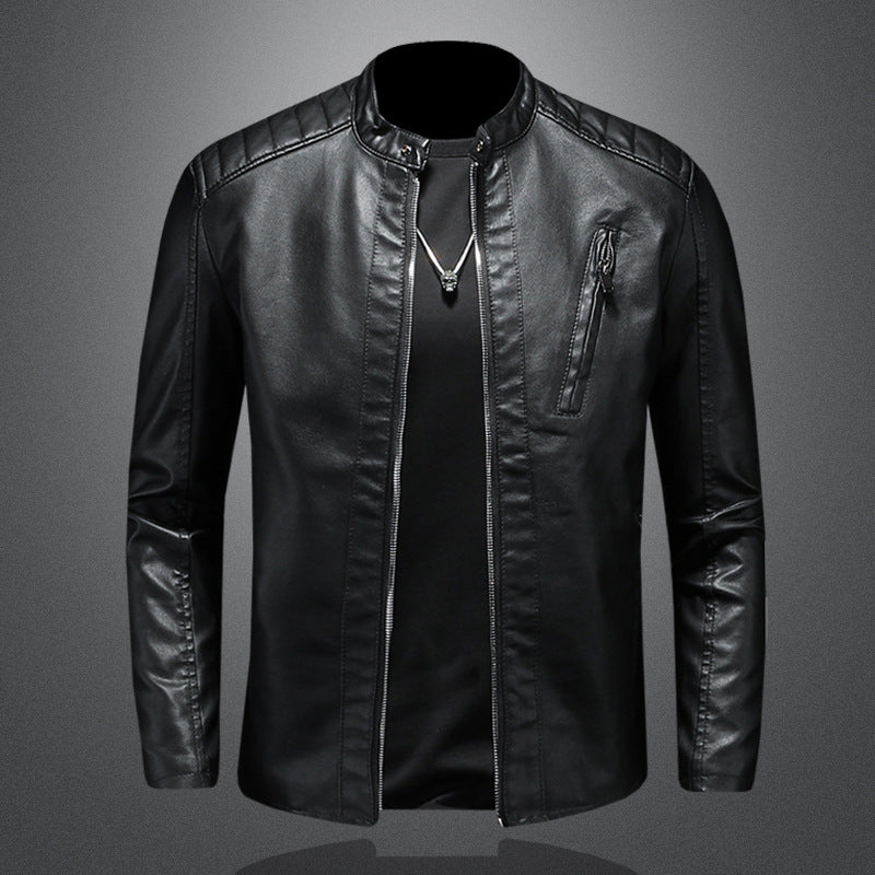 Men's Leather Jacked With Stand Collar