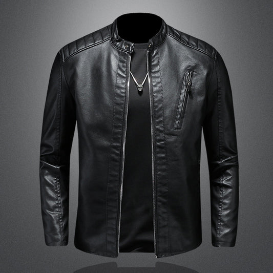 Men's Leather Jacked With Stand Collar