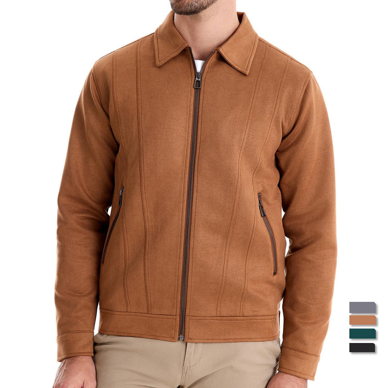 Men's  Autumn And Winter Zipper Jacket Solid Suede