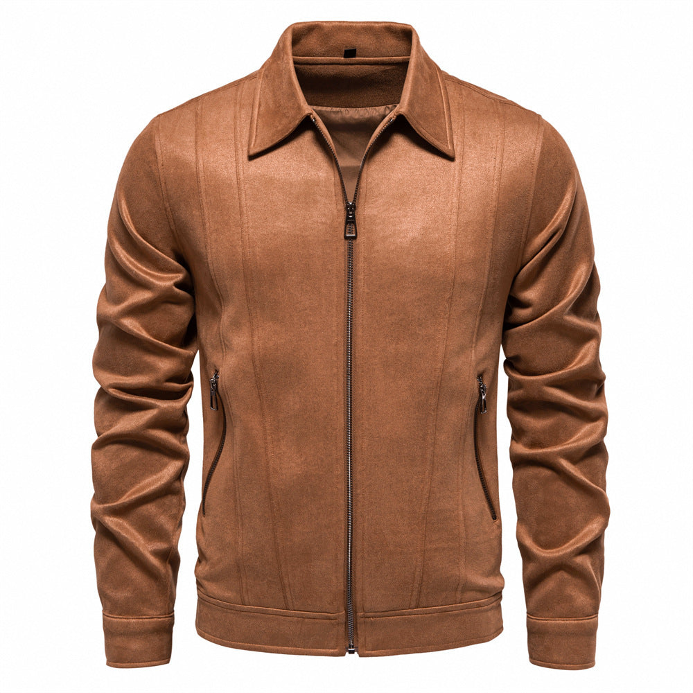 Men's  Autumn And Winter Zipper Jacket Solid Suede