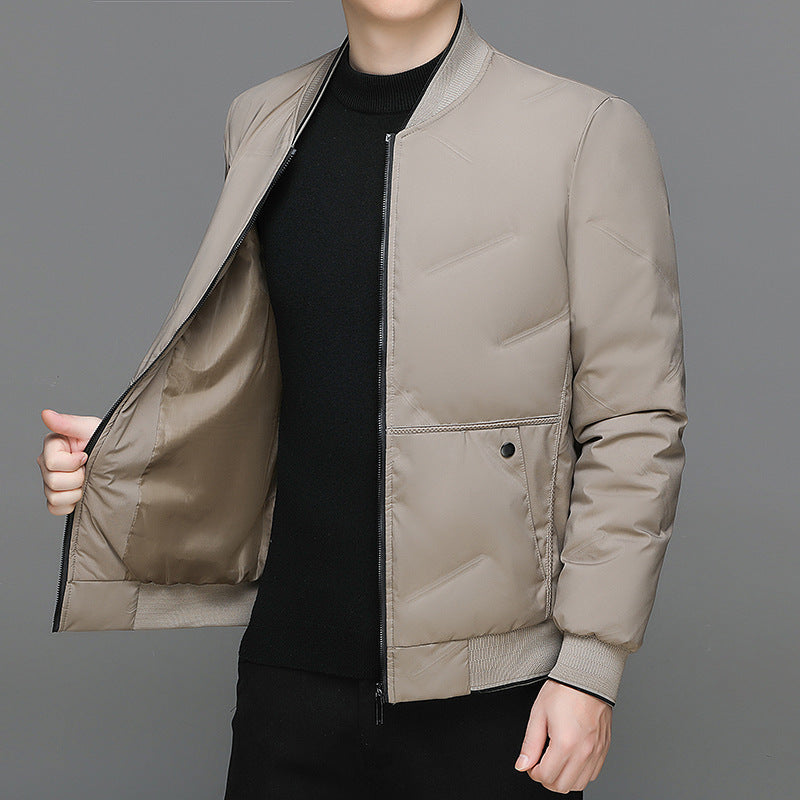 Men's Fashion Down Jacket Winter Warm Baseball Jacket Casual All-match Solid Colour Coat
