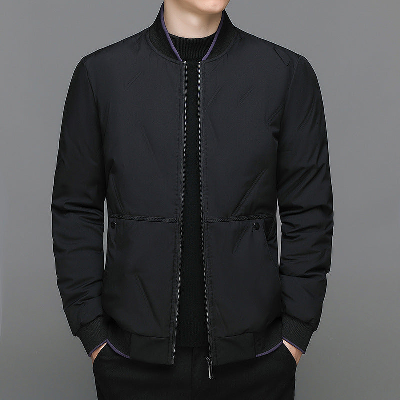 Men's Fashion Down Jacket Winter Warm Baseball Jacket Casual All-match Solid Colour Coat
