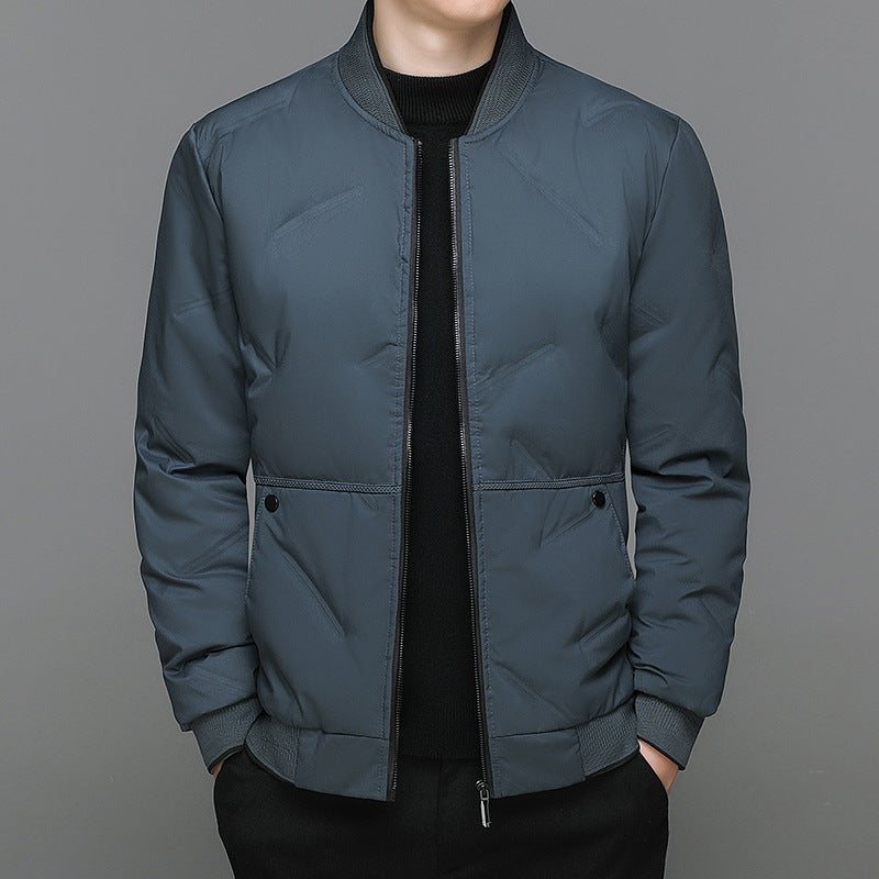 Men's Fashion Down Jacket Winter Warm Baseball Jacket Casual All-match Solid Colour Coat
