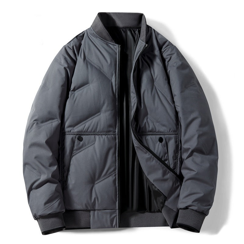 Men's Fashion Down Jacket Winter Warm Baseball Jacket Casual All-match Solid Colour Coat