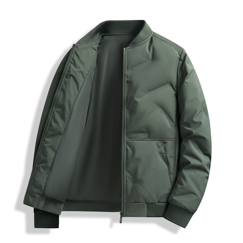 Men's Fashion Down Jacket Winter Warm Baseball Jacket Casual All-match Solid Colour Coat