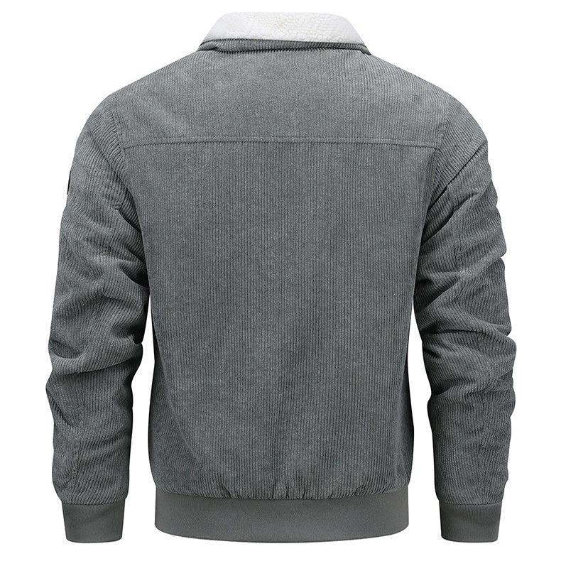Men's Winter Lapel Fleece Jacket With Pockets Warm Thicken Cotton