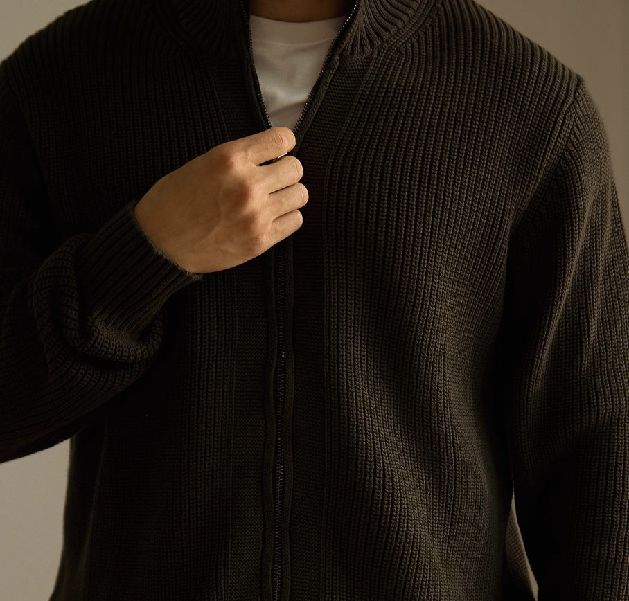 Men's Anti-Pilling Heavy Zipper Coat Sweater Solid Colour Sweater Thickened