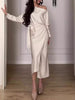 Solid Color Slope Neck Layered Long Sleeve Dress