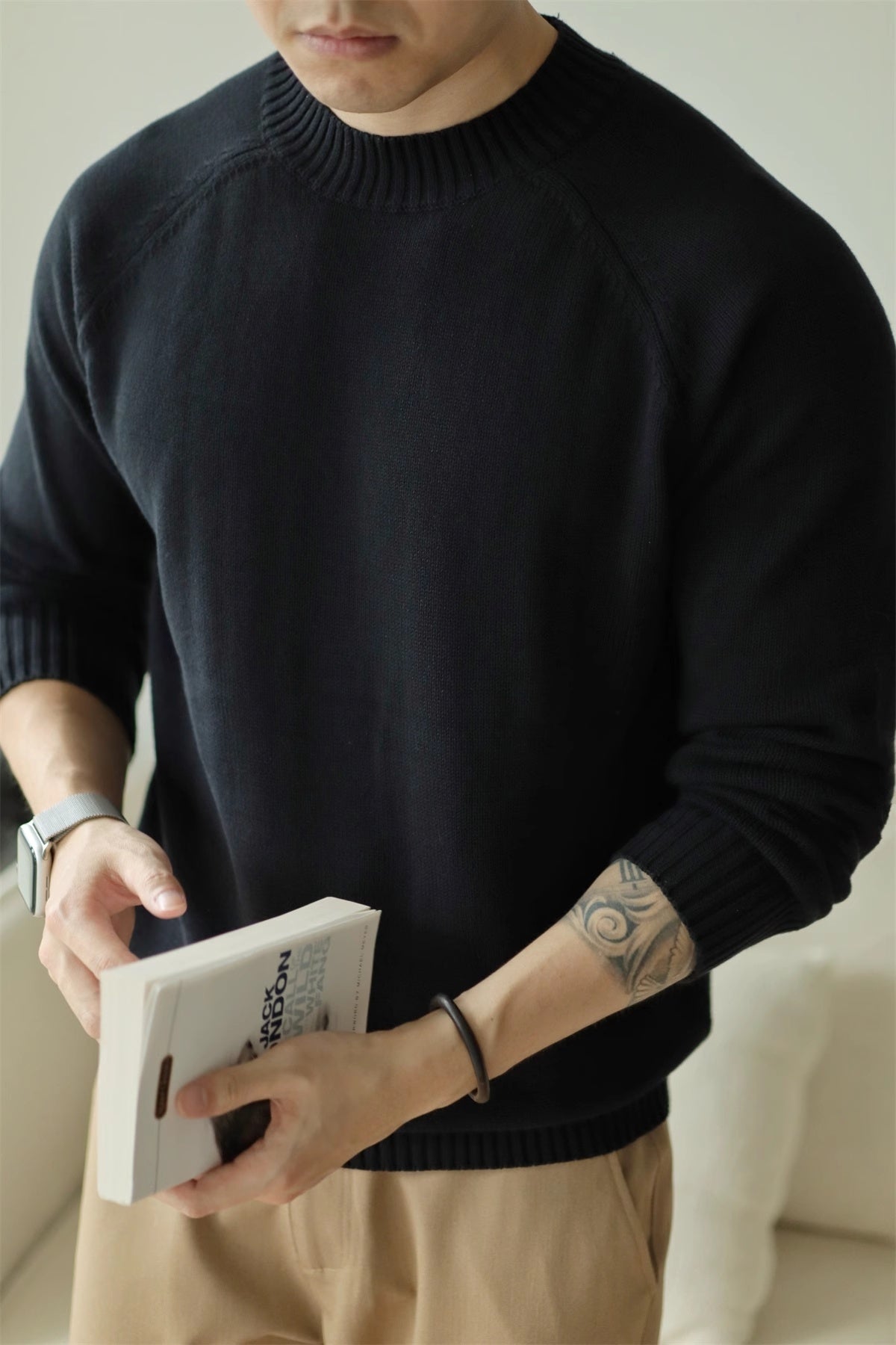 Men's Long-staple Cotton Sweater Sweater Cotton Round Neck Pullover Retro Casual Sweater