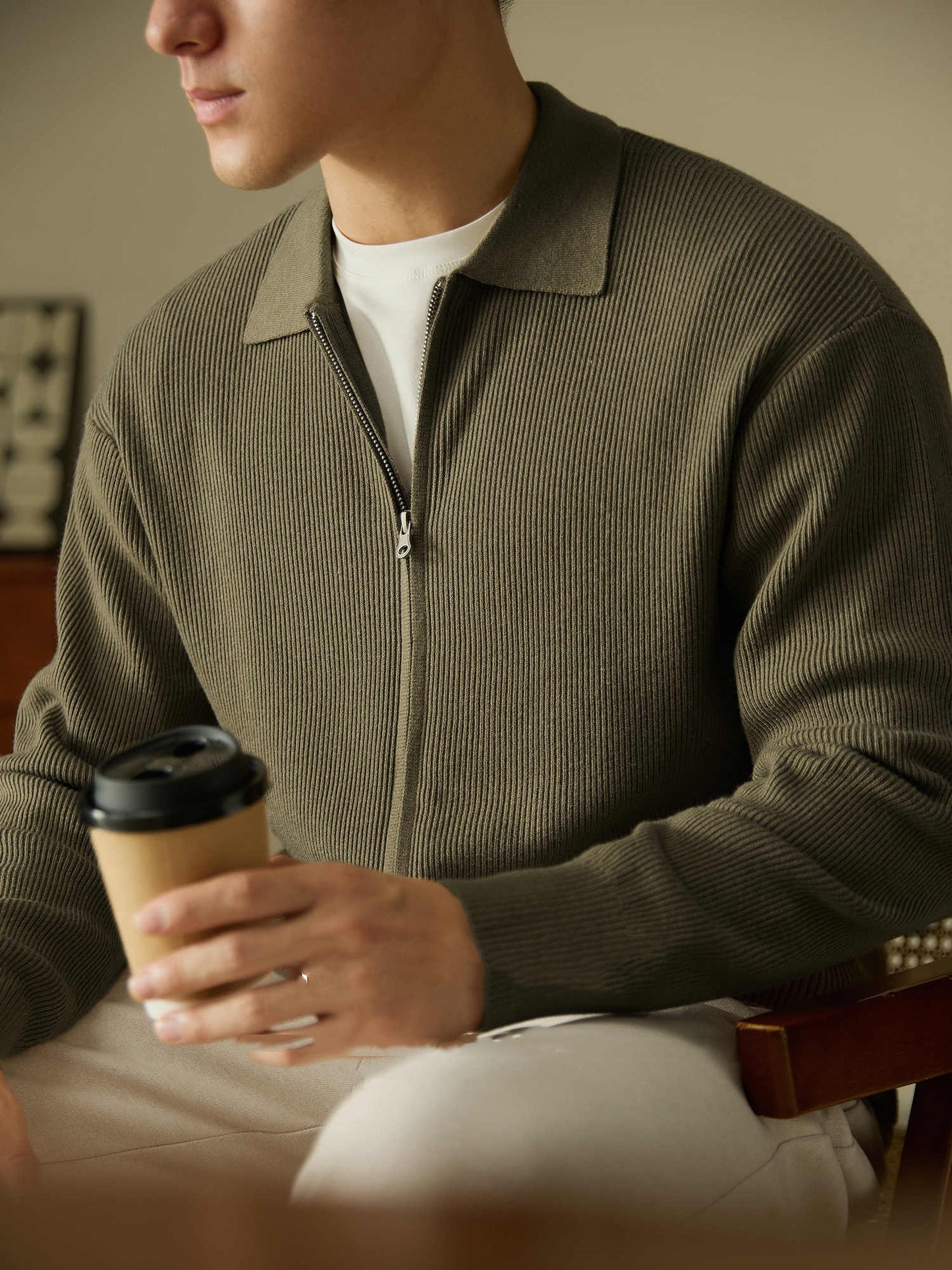 Men's Wool Blended Cardigan Zip Sweater