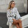 Ink Print Long Sleeve A-Line Dress