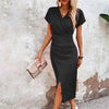 Casual Waist Tight V-neck Fresh Air Sleeve Dress