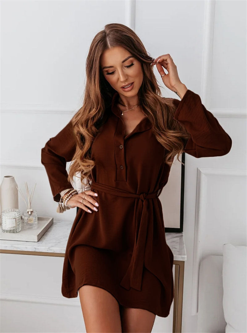 Women's Button Lace-up Solid Colour Dress