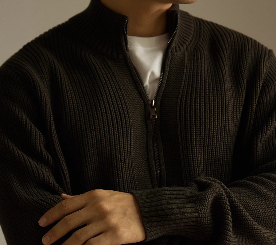 Men's Anti-Pilling Heavy Zipper Coat Sweater Solid Colour Sweater Thickened