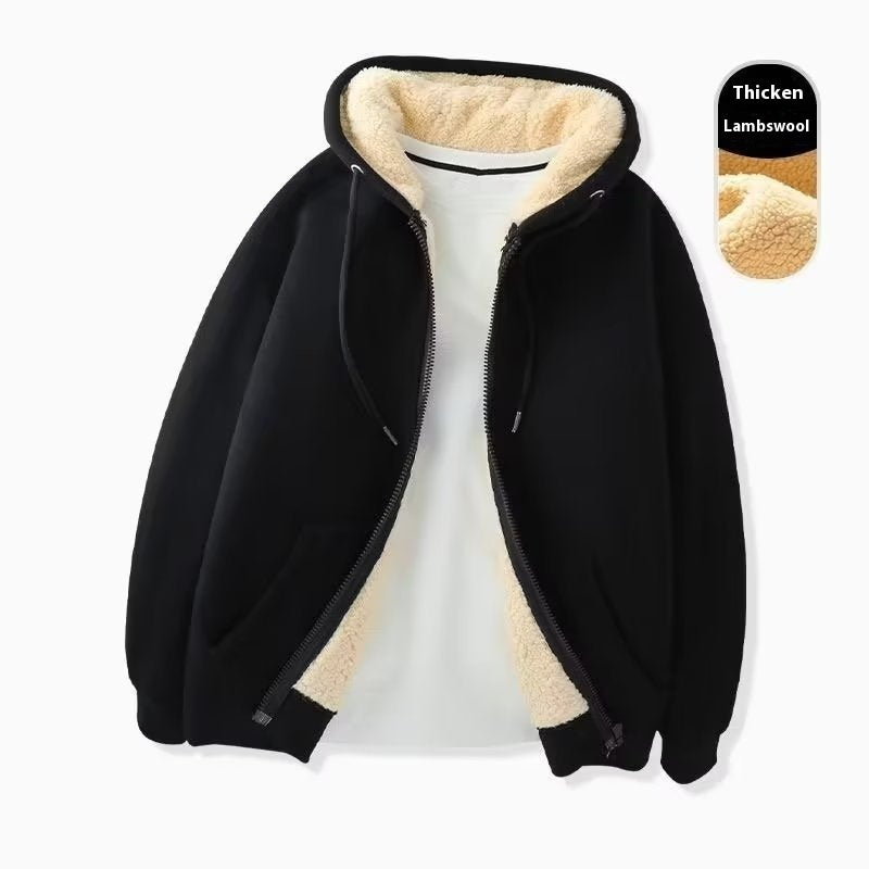 Men's Zipper Sweater Men's Lamb Wool Hooded Jacket
