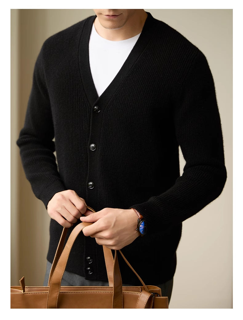 Men's Wool Warm Cardigan Knitted Coat V-neck Casual Autumn And Winter Clothing