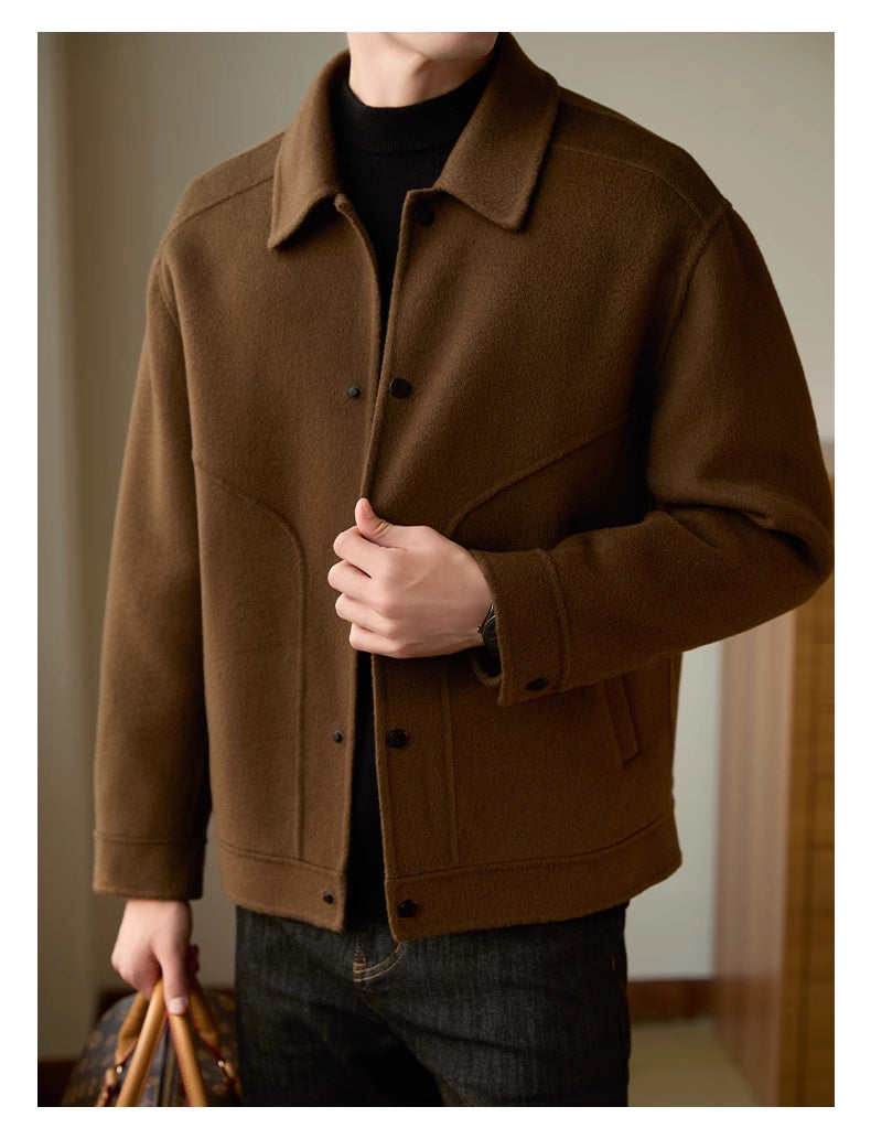 Men's Woolen Coat Autumn And Winter High Sense Double-faced Woolen Goods Polo Collar Jacket