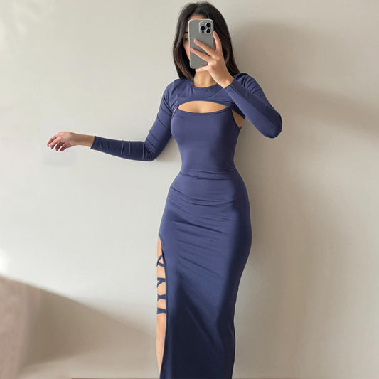 Blue Maxi Skirt Co Ord Long Sleeve fashion suit