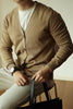 Men's Cotton Knit Cardigan Coat Slim-fit Long Sleeve Solid Color And V-neck