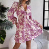 New Floral Printed V-Neck Long Sleeve Dress