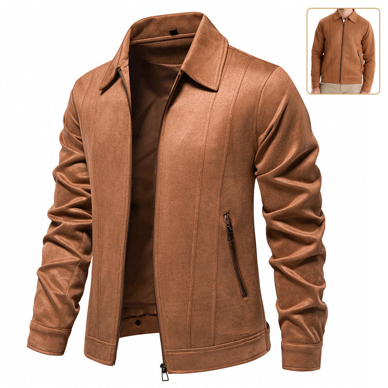 Men's  Autumn And Winter Zipper Jacket Solid Suede