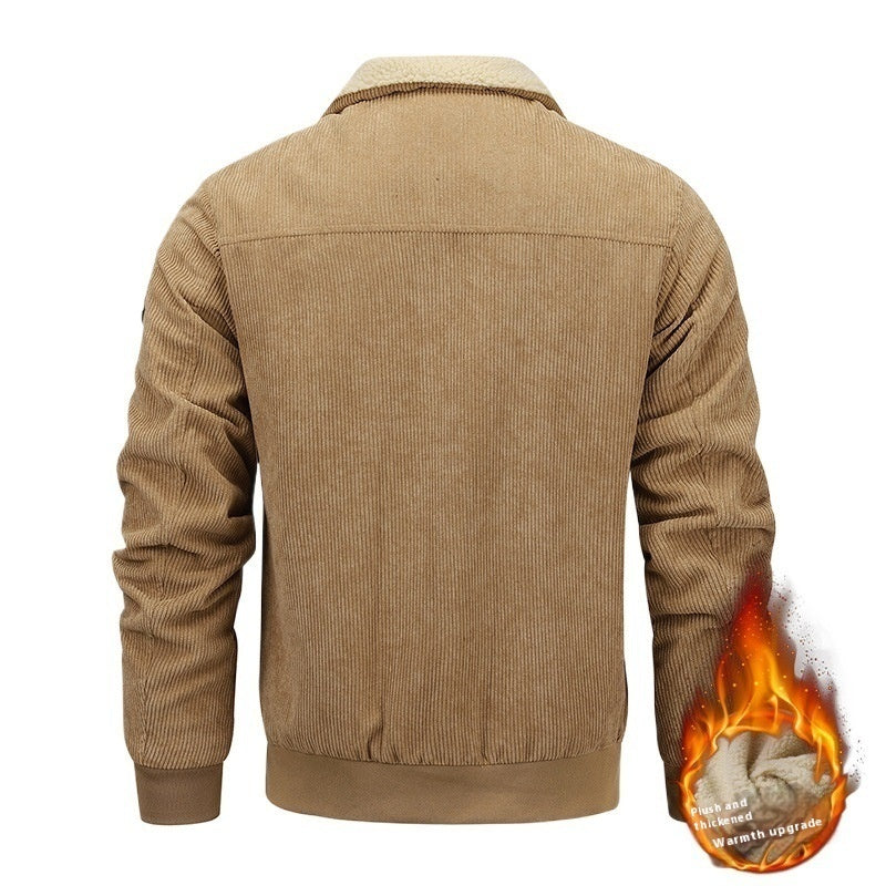 Men's Winter Lapel Fleece Jacket With Pockets Warm Thicken Cotton