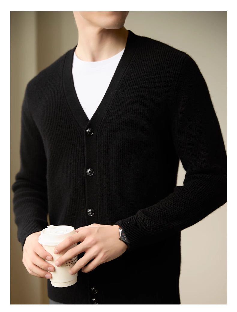 Men's Wool Warm Cardigan Knitted Coat V-neck Casual Autumn And Winter Clothing