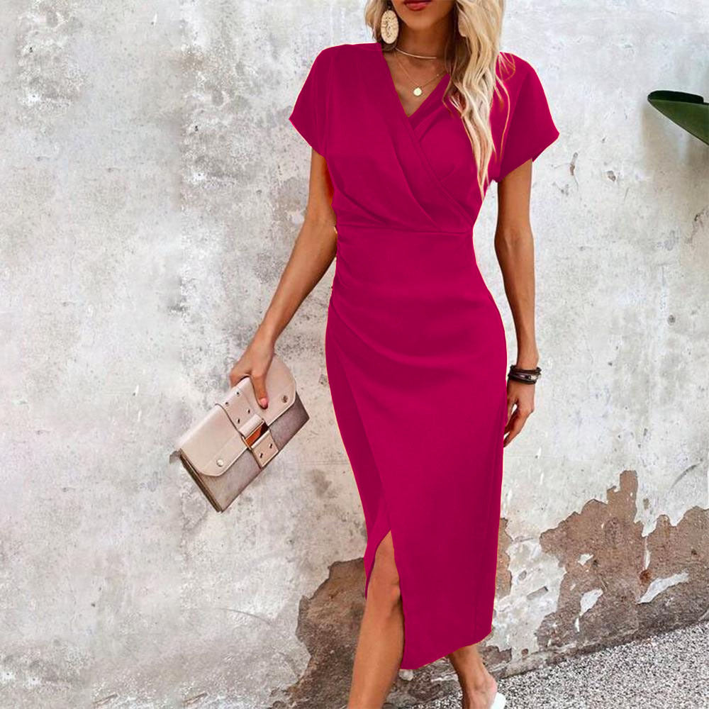 Casual Waist Tight V-neck Fresh Air Sleeve Dress