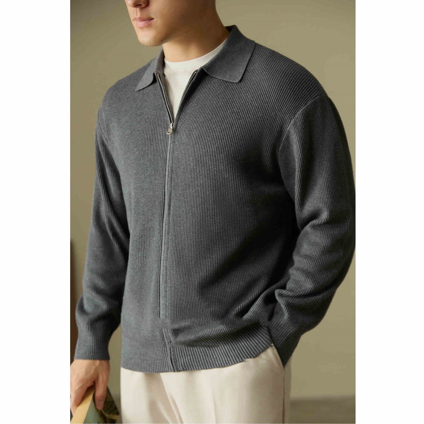 Men's Wool Blended Cardigan Zip Sweater