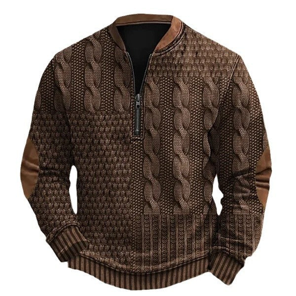 Men's 3D Printed Half Placket Zipper Sweater