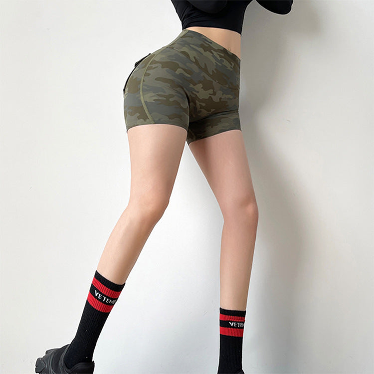 Summer Camouflage Workwear Pocket Fitness Shorts For Women
