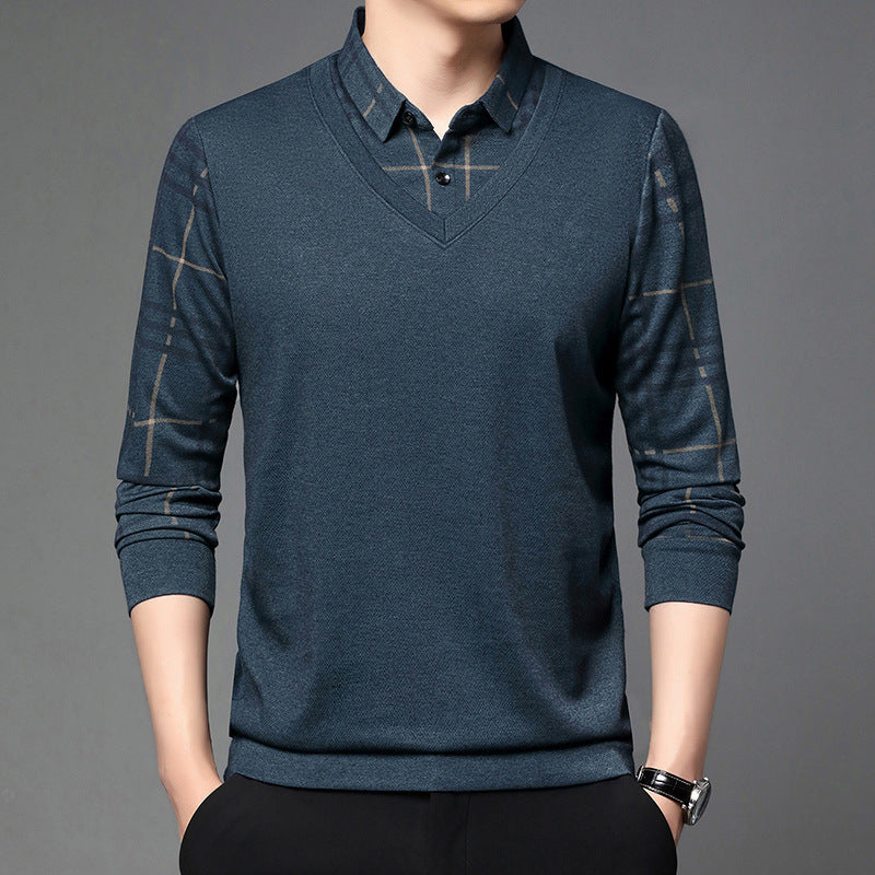 Men's Fake Two-piece Lapel Long-sleeved T-shirt