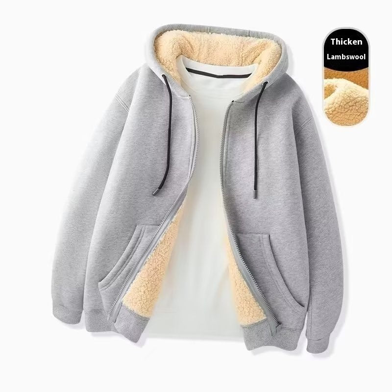 Men's Zipper Sweater Men's Lamb Wool Hooded Jacket