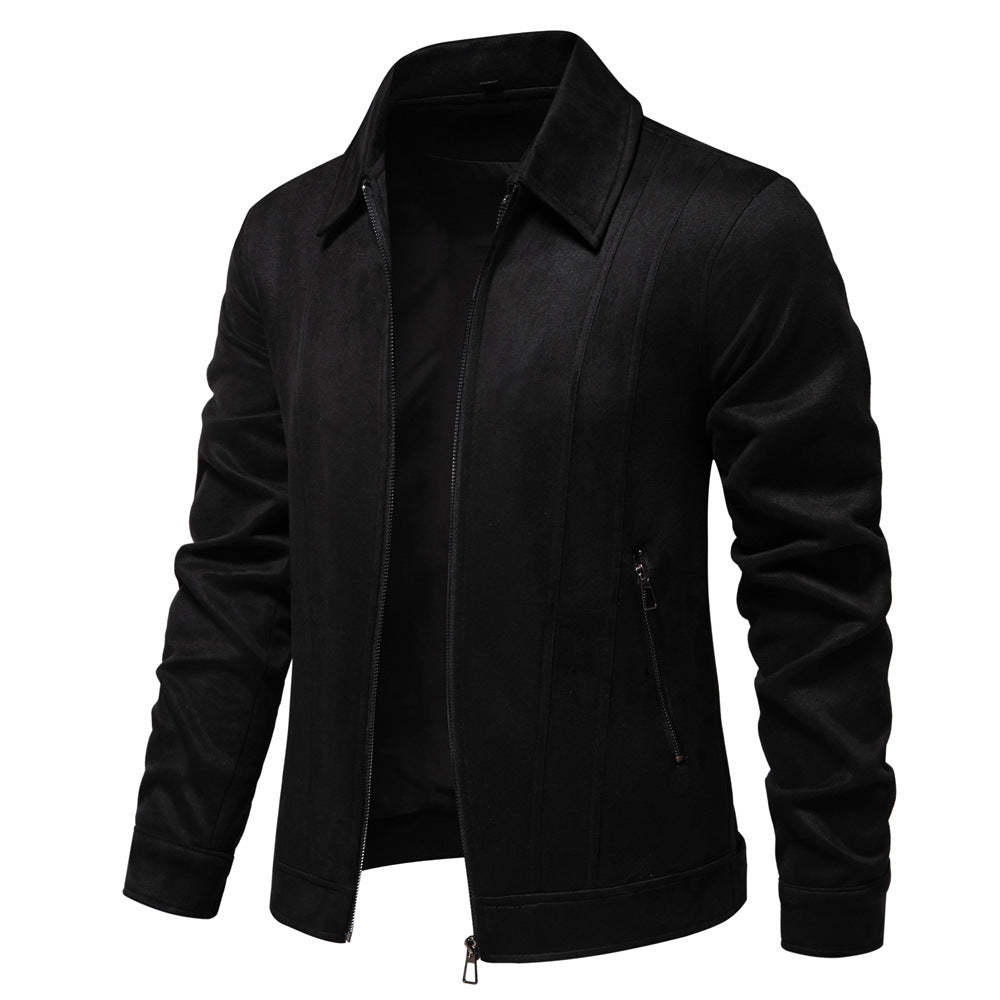 Men's  Autumn And Winter Zipper Jacket Solid Suede