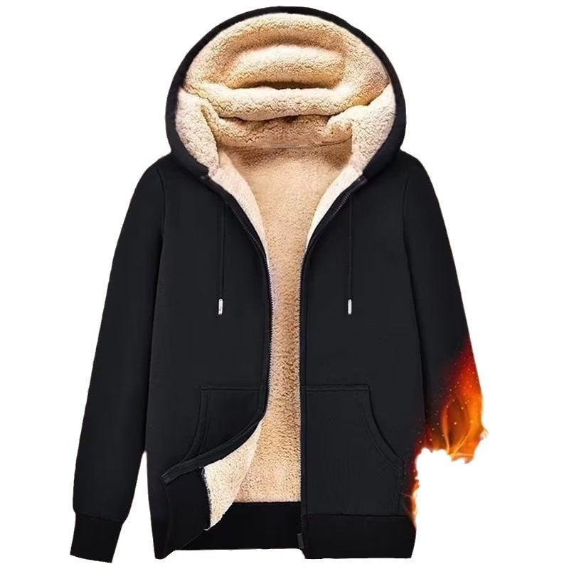 Men's Zipper Sweater Men's Lamb Wool Hooded Jacket