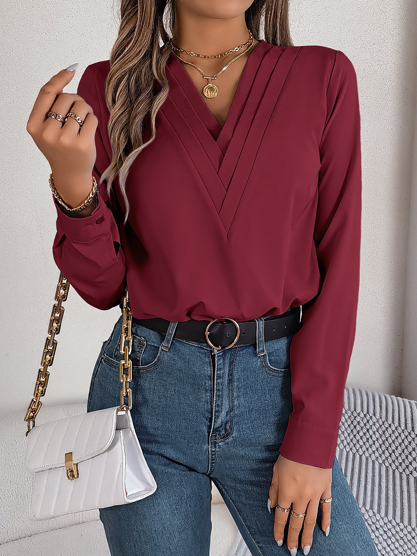 Fashion V-Neck Long Sleeve Shirt