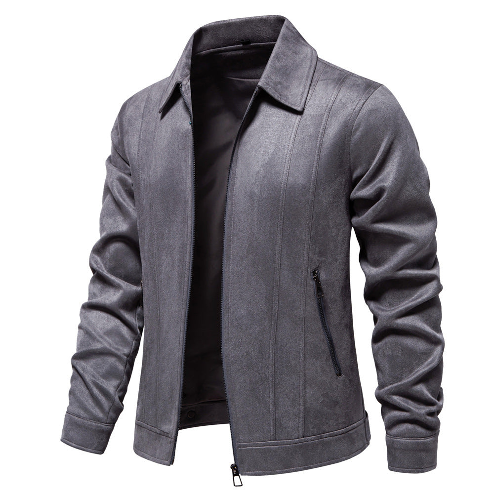 Men's  Autumn And Winter Zipper Jacket Solid Suede