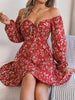 Fashion Floral Print Lantern Sleeve A-Line Dress