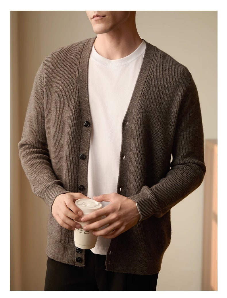 Men's Wool Warm Cardigan Knitted Coat V-neck Casual Autumn And Winter Clothing