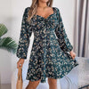Fashion Floral Print Lantern Sleeve A-Line Dress
