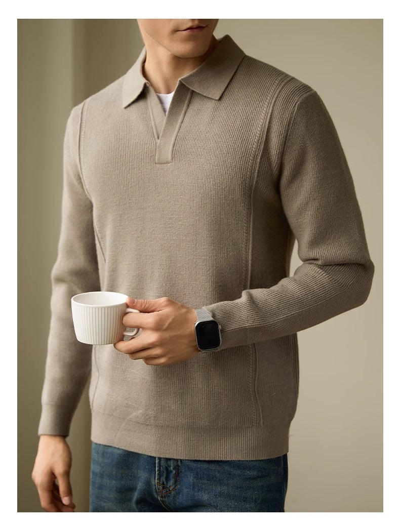 Men's High-end Business Casual Polo Collar Long-sleeved Sweater